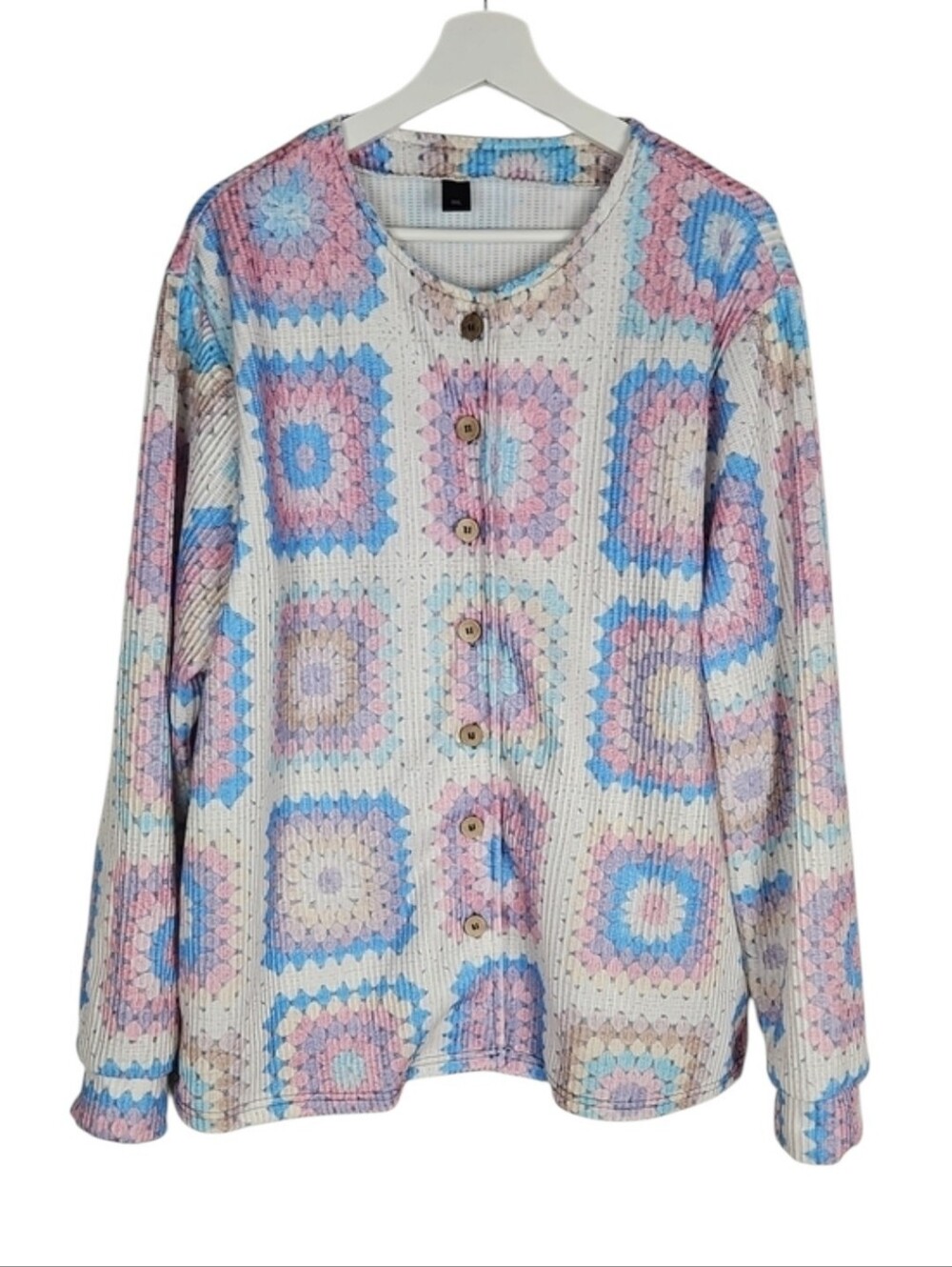 Women’s Pastel Crochet-Patterned Knit Button Front Cardigan Sweater Retro, 3XL